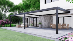 pergola HOME SUN, version ADOSSÉE 2 modules lames perpendiculaires